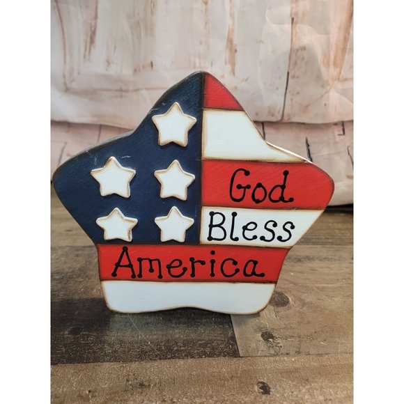 Wooden God bless America star flag decor - Picture 1 of 4